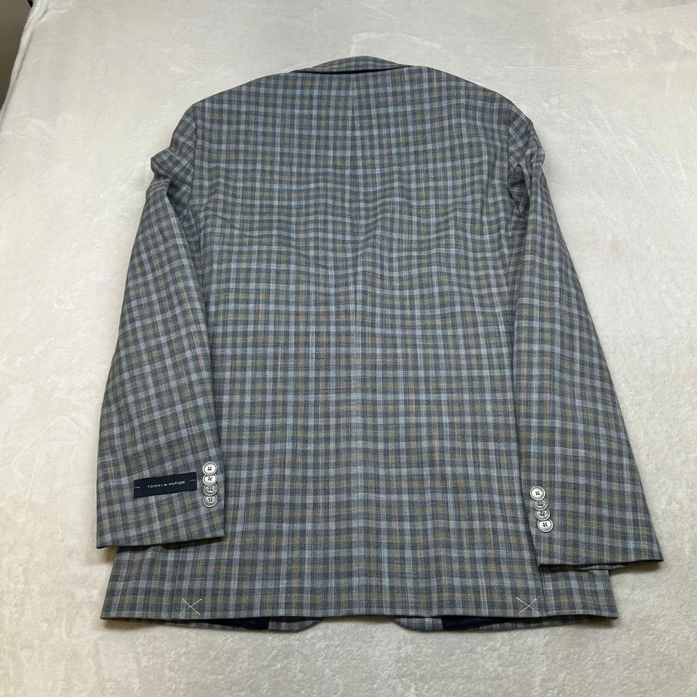 Tommy Hilfiger Check Sport Coat Mens 38R 36 Blue Tan Plaid Flex‎ $295 NEW